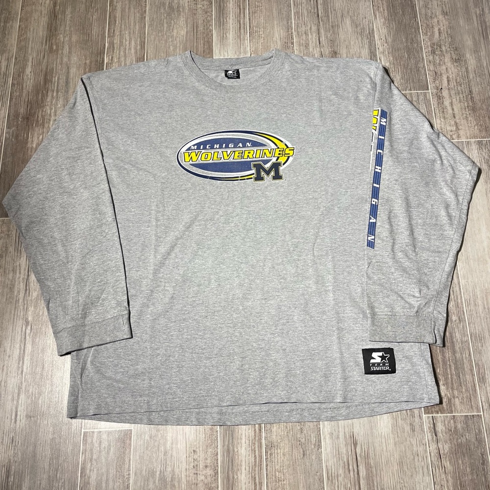 Vintage Y2K Michigan Wolverines Long Sleeve Shirt STARTER Grey XL 🚨 - Picture 2 of 7